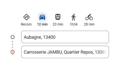 Proximité entre Aubagne, 13400 (Commune) et la Carrosserie Jambu à Roquevaire