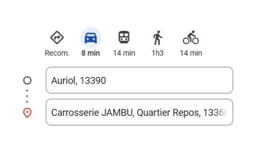 Proximité entre Auriol, 13390 (Commune) et la Carrosserie Jambu à Roquevaire