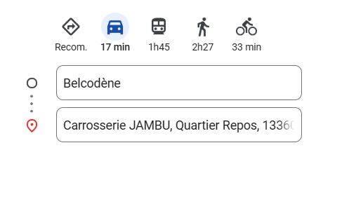 Proximité entre Belcodène, 13720 (Commune) et la Carrosserie Jambu à Roquevaire