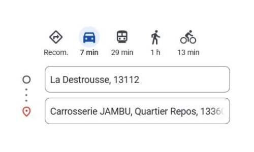 Proximité entre La Destrousse, 13112 (Commune) et la Carrosserie Jambu à Roquevaire