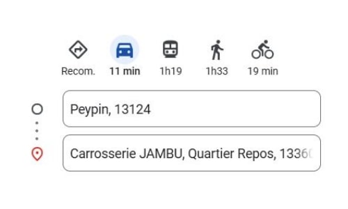 Proximité entre Peypin, 13124 (Commune) et la Carrosserie Jambu à Roquevaire